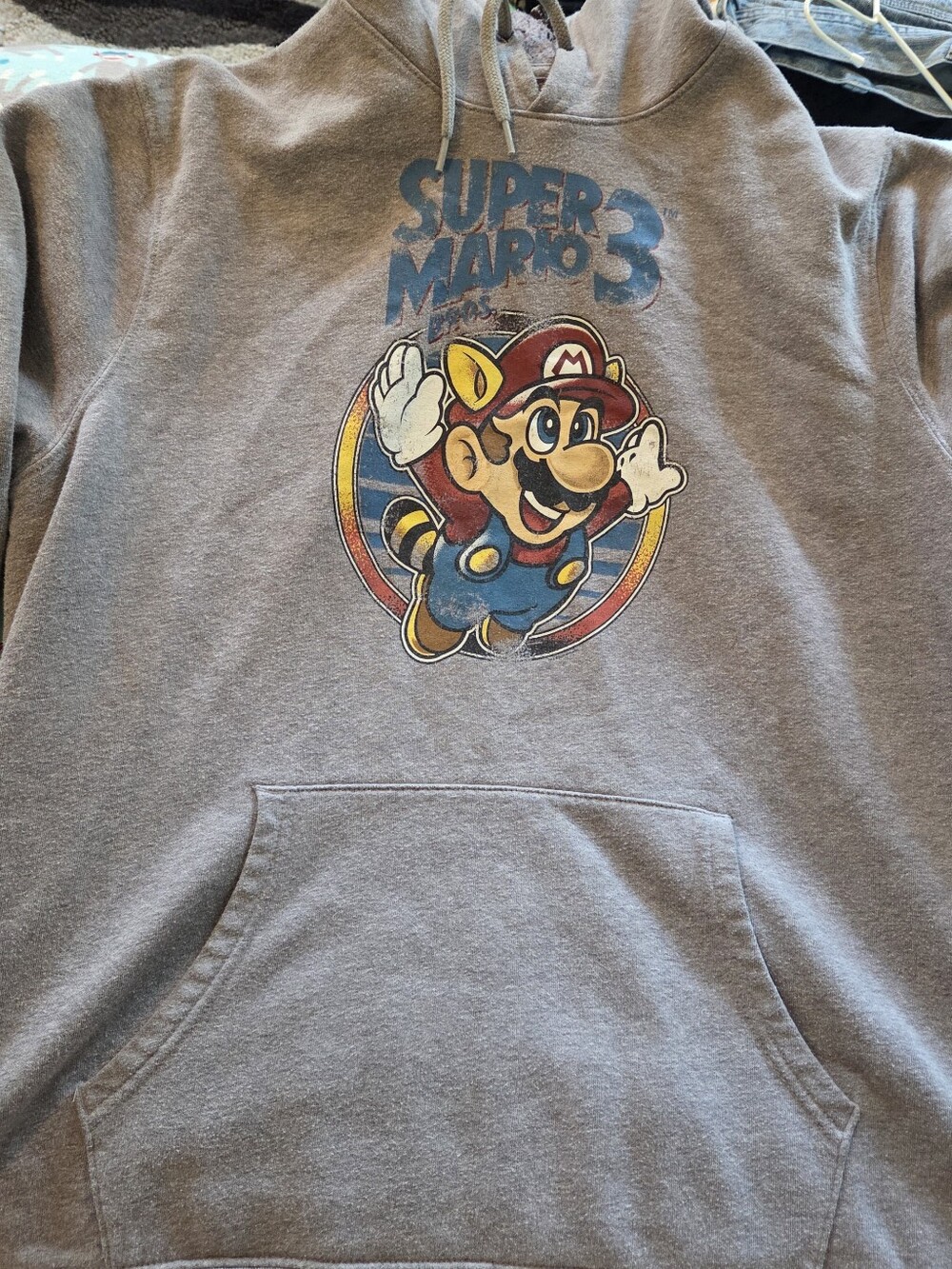 Old Navy Gray Crewneck Sweater with Super Mario 3 Graphic
